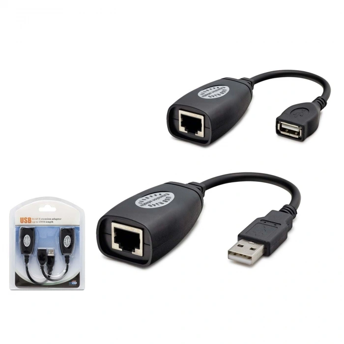 USB RJ45 Kablolu Uzatıcı Seti 45 m - Siyah HDX5008
