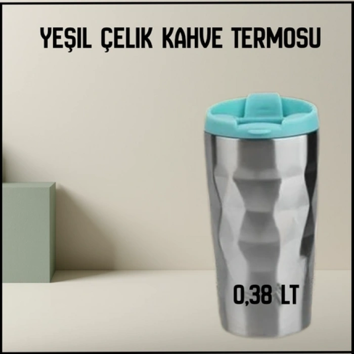 Uyguna-Yakala 0,38 LT Yeşil Çelik Kahve Termosu-ERM.074