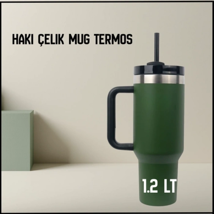 Uyguna-Yakala 1.2 lt - Haki Çelik Mug Termos-ERM.179
