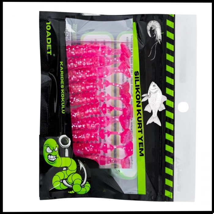 Uyguna-Yakala 1,5g 45mm -10 Adet  Silikon Kurt Yem  UV Silikon - Karides Kokulu-Pembe -1002-15