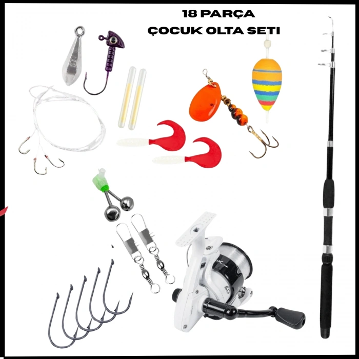 Uyguna-Yakala 165cm Kamış 10-30GR / 20lik Makine Tam Takım Çocuk Olta Seti- 18 Parça-LER.101