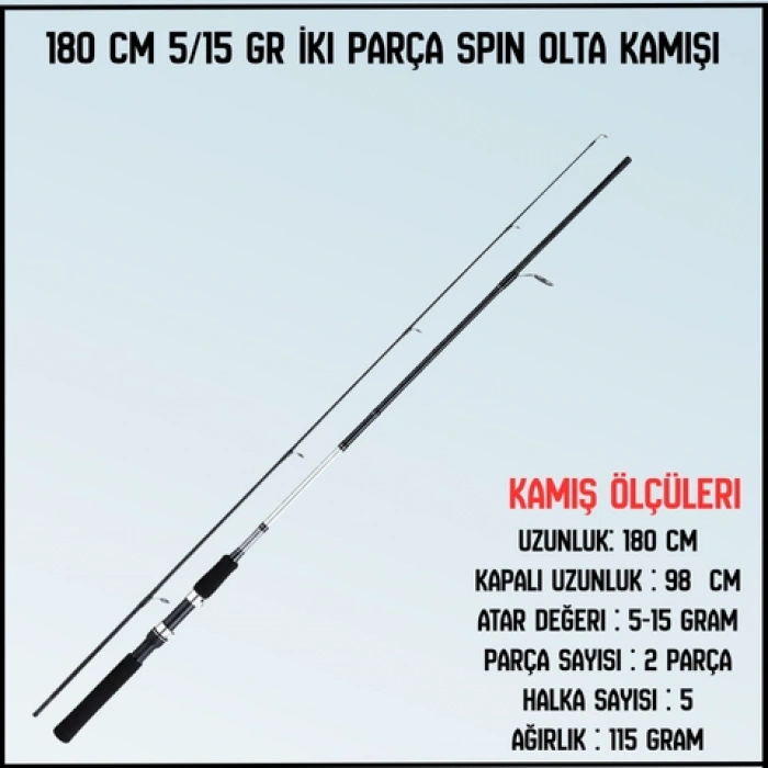 Uyguna-Yakala 180 cm 5/15 gr İki Parça Spin Olta Kamışı