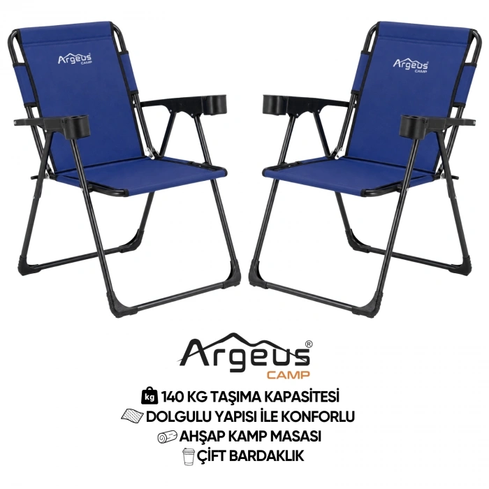 Uyguna-Yakala 2 Adet Katlanır Kamp Sandalyesi Seti - Rock Plus - Lacivert