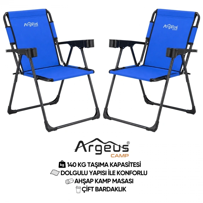 Uyguna-Yakala 2 Adet Katlanır Kamp Sandalyesi Seti - Rock Plus - Mavi