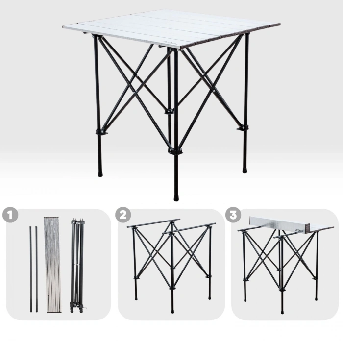 Uyguna-Yakala 2 Adet Katlanır Kamp Sandalyesi ve Alüminyum Masa Seti - Rustic Silver - Kum