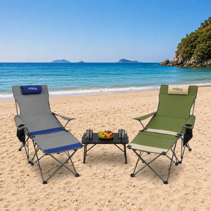 Uyguna-Yakala 2 Adet Şezlong Kamp Sandalyesi ve Masa Seti - Plaj Seti - Lounge Elevate