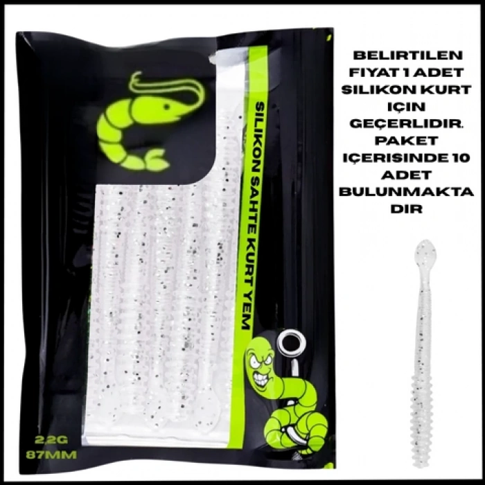 Uyguna-Yakala 2,2g 87mm - Gümüş UV Boyalı Silikon Sahte Kurt Yem - 1041-WH