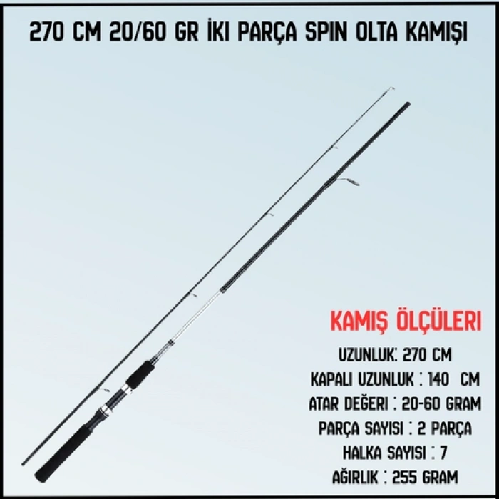Uyguna-Yakala 270 cm 20/60 gr İki Parça Spin Olta Kamışı