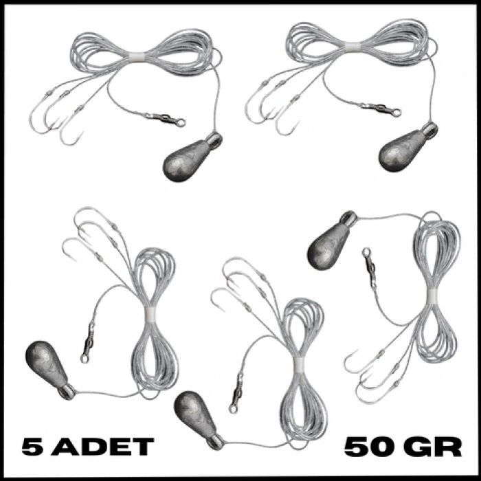Uyguna-Yakala 5 Adet-50 gr 3 İğneli Kurşunlu Fırdöndülü Dip Beden Oltası Takımı-TAK.164