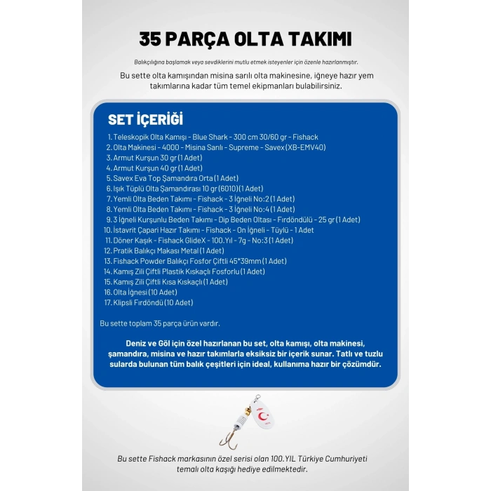 Uyguna-Yakala 35 Parça Tam Takım Olta Seti - 300cm Kamış 30-60GR / 40lık Makine - Tüm Deniz ve Göller İçin