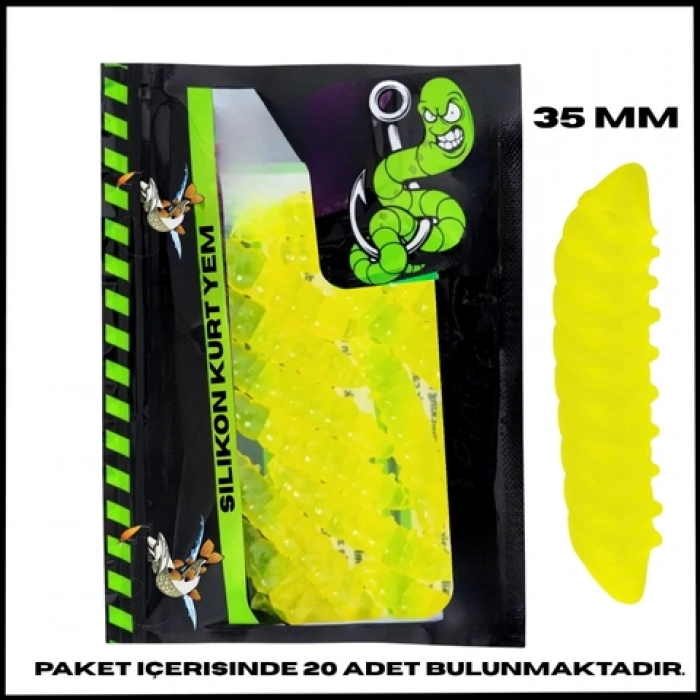 Uyguna-Yakala 35mm - 20 Adet Fluo Yeşil Peynir Kokulu Silikon Kurt Yem - UV - Alabalık Yemi-1071-FG-C