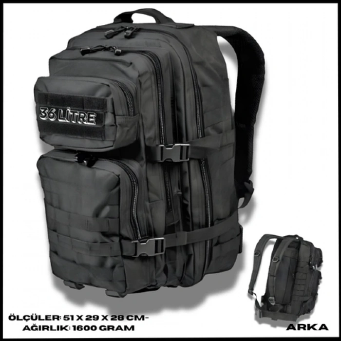 Uyguna-Yakala  36 lt Siyah Sırt Çantası  -TA.336