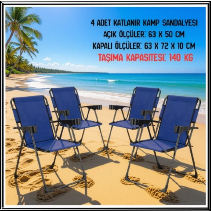 Uyguna-Yakala Lacivert 4 Adet Katlanır Kamp Sandalyesi Seti-TAB.354