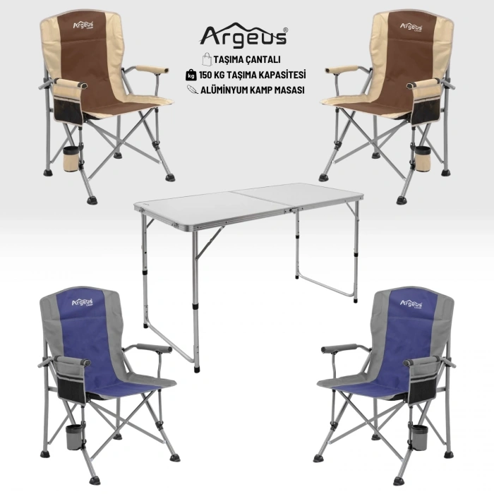 Uyguna-Yakala 4 Adet Katlanır Kamp Sandalyesi ve Alüminyum Masa Seti - Rustic - Elevate Beyaz