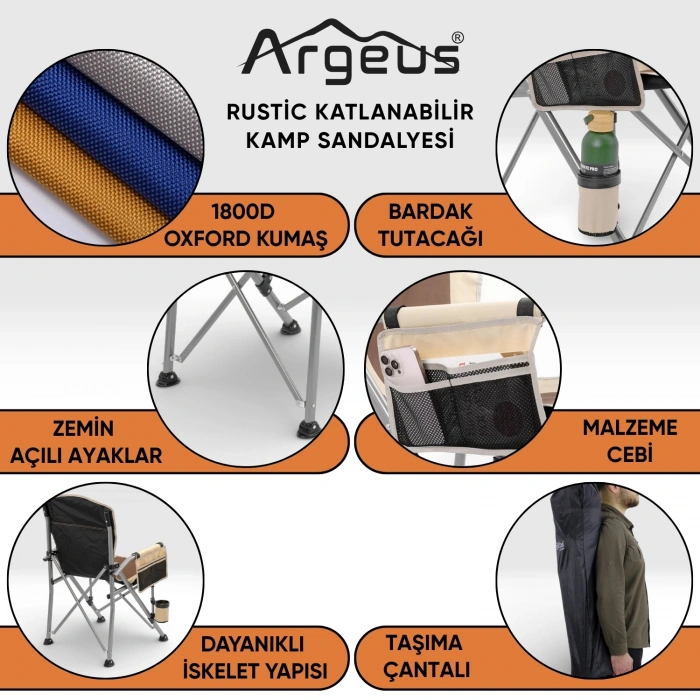 Uyguna-Yakala 4 Adet Katlanır Kamp Sandalyesi ve Alüminyum Masa Seti - Rustic Silver - Mavi