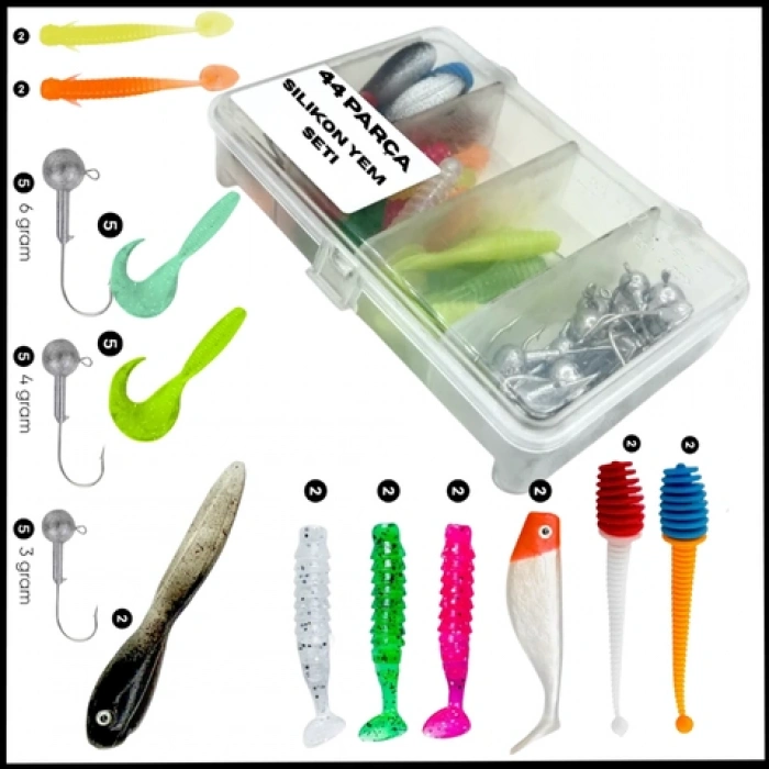 Uyguna-Yakala 44 Parça - Yem Kutulu -Silikon Yem Seti - K-2002