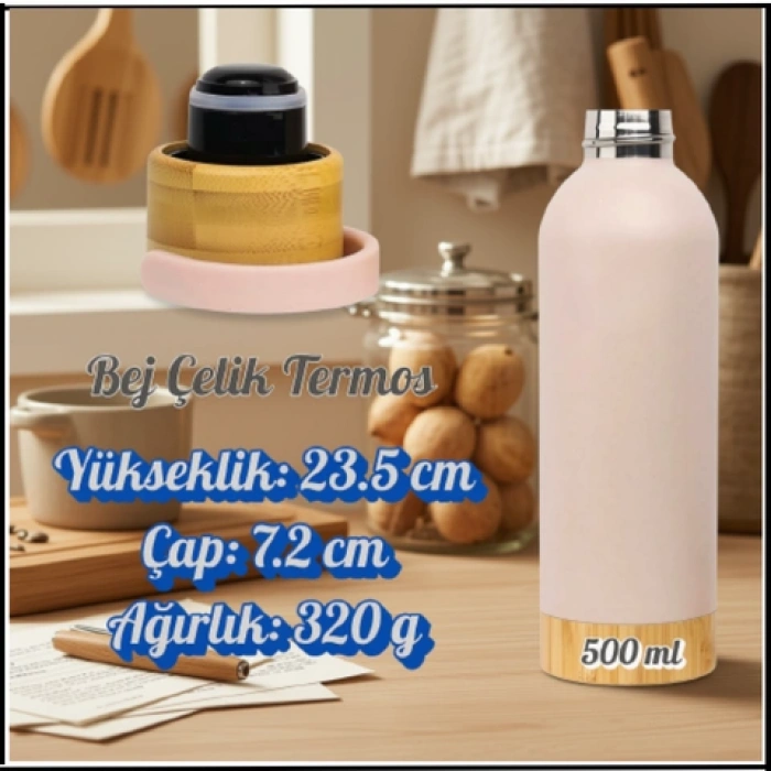 Uyguna-Yakala 500 ml-Bej Çelik Termos-ERM.172