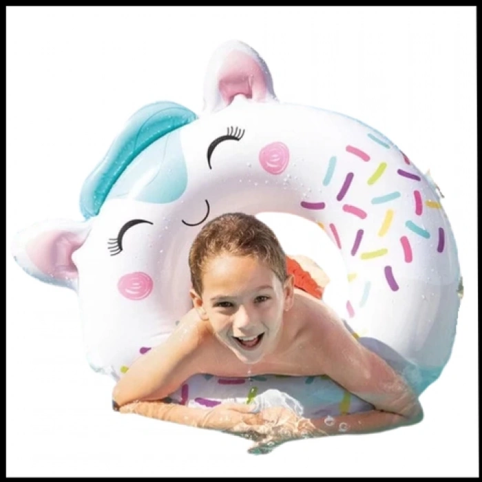 Uyguna-Yakala 76 cm Sevimli Kedi Figürlü Çocuk Yüzme Simidi-İTL.043