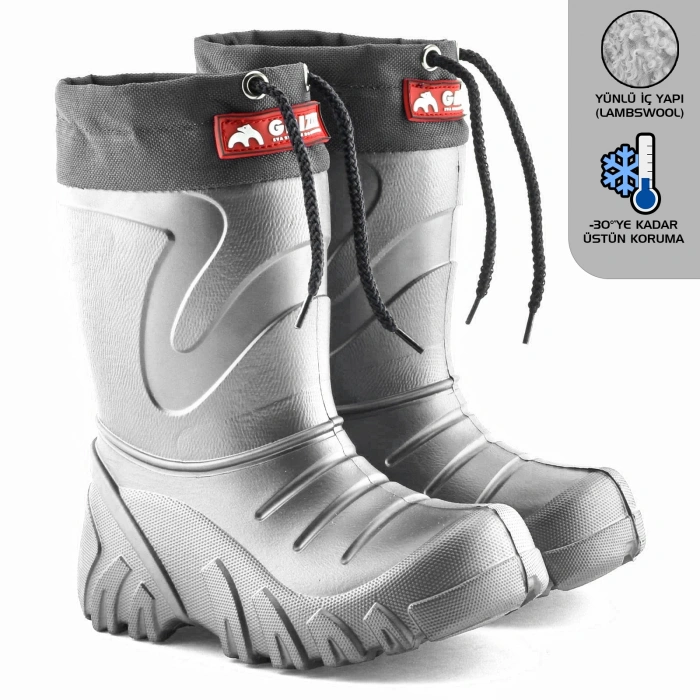 Uyguna-Yakala Yağmur Çizmesi Eva Çocuk Kürklü Gri -ME.057