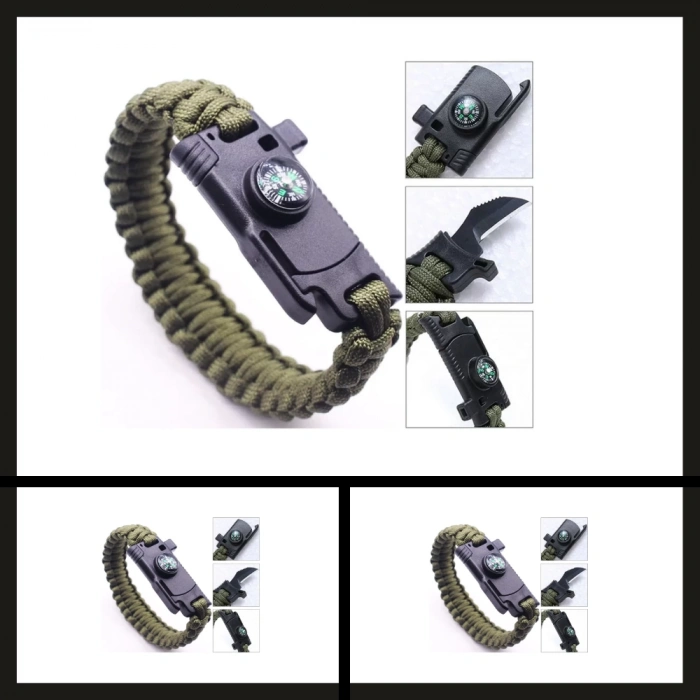 Uyguna-Yakala Haki 9595 Pusulalı & Bıçaklı Paracord Bileklik-MLZ.221