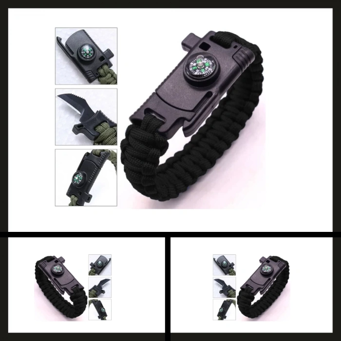 Uyguna-Yakala Siyah 9595 Pusulalı & Bıçaklı Paracord Bileklik-MLZ.220