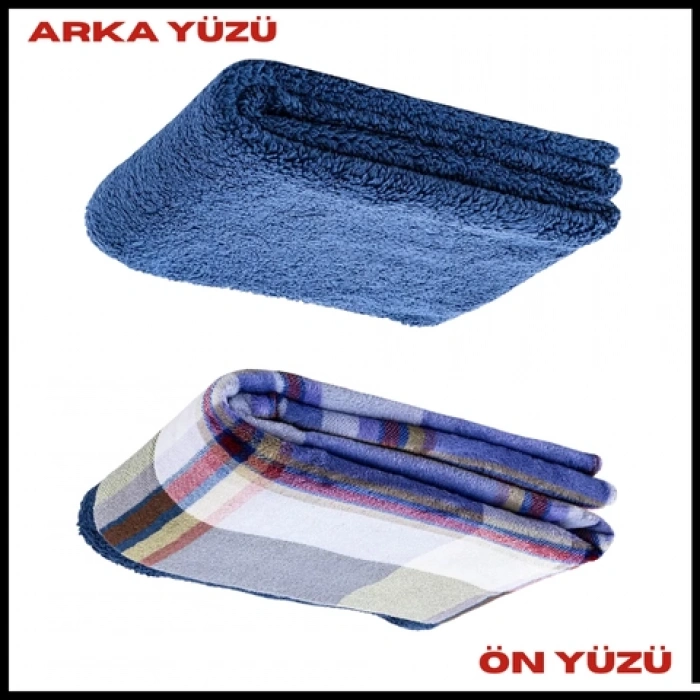 Uyguna-Yakala Acil Durum Battaniye Peluş Polar Mavi Ekose Kamp Battaniyesi-MLZ.303