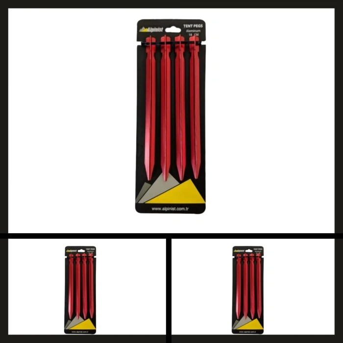 Uyguna-Yakala 18 Cm Kırmızı 4 Adet Alpinist Alüminyum 6061 Çadır Kazığı-DIR.087