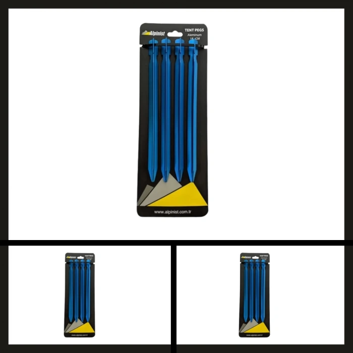 Uyguna-Yakala 18 Cm Mavi 4 Adet Alpinist Alüminyum 6061 Çadır Kazığı-DIR.088
