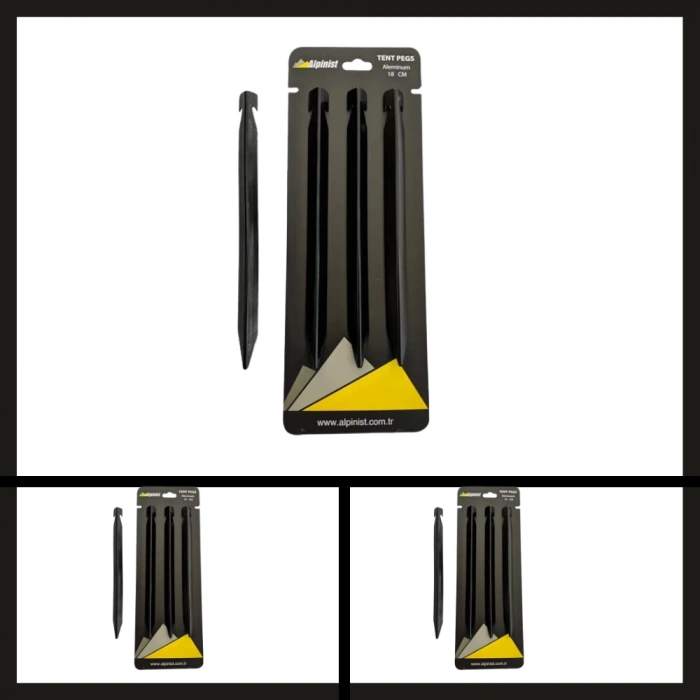 Uyguna-Yakala  18 Cm Siyah 4 Adet Alpinist Alüminyum 6061 Çadır Kazığı-DIR.086