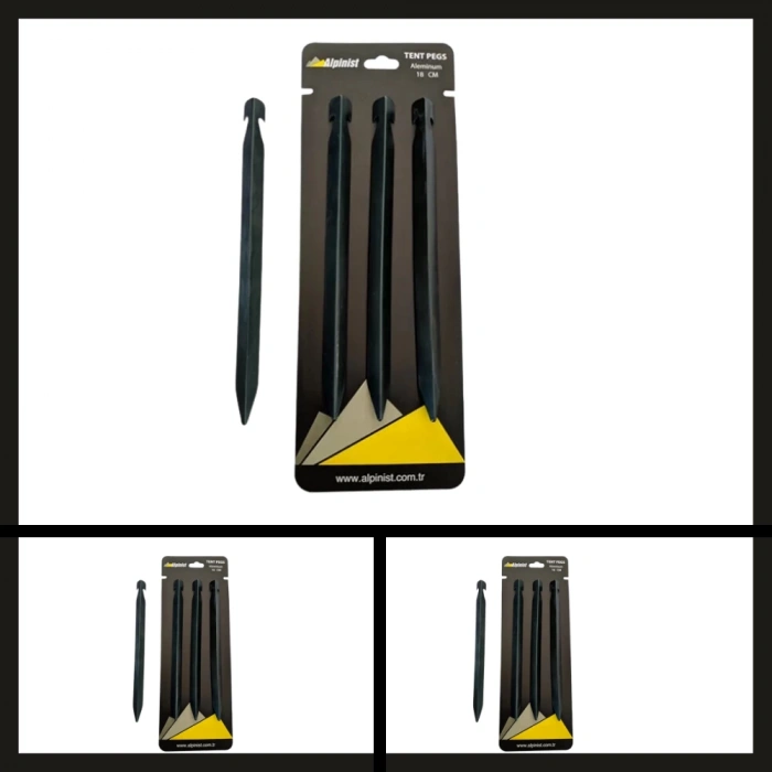 Uyguna-Yakala 18 Cm Yeşil 4 Adet Alpinist Alüminyum 6061 Çadır Kazığı-DIR.090