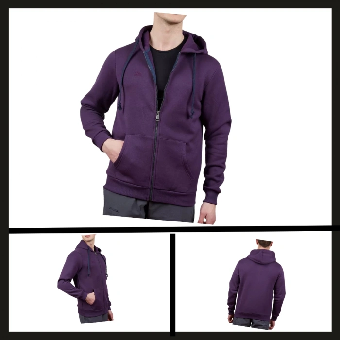 Uyguna-Yakala Mürdüm Tam Fermuarlı Erkek Sweatshirt-SH.415