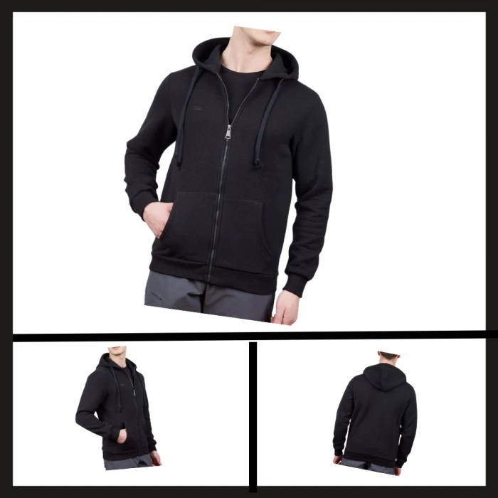 Uyguna-Yakala Siyah Tam Fermuarlı Erkek Sweatshirt -SH.414