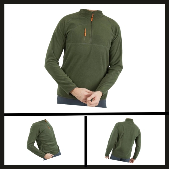 Uyguna-Yakala Polar Sweet Fermuarlı Erkek Haki -KAB.720