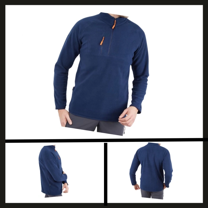 Uyguna-Yakala Polar Sweet Fermuarlı Erkek İndigo -KAB.724