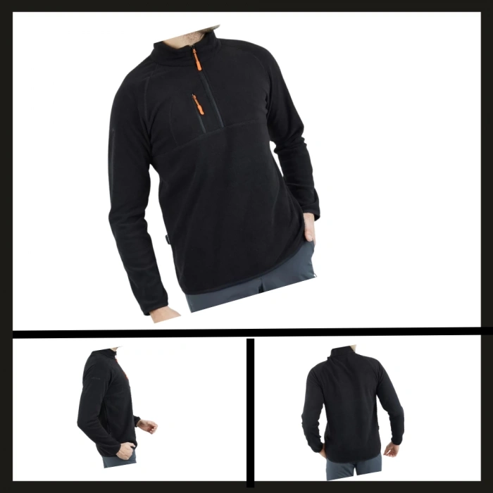 Uyguna-Yakala Polar Sweet Fermuarlı Erkek Siyah- KAB.722