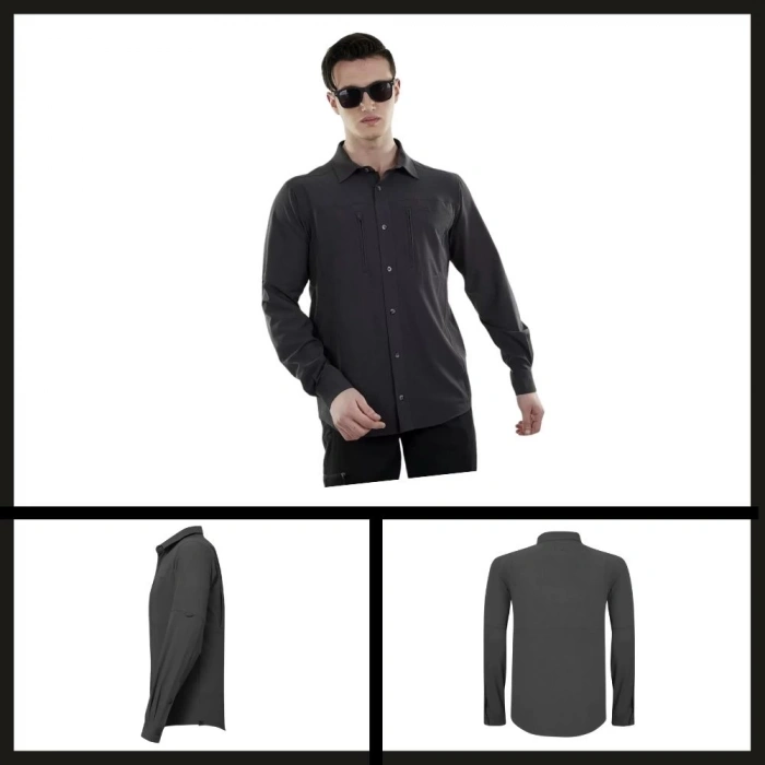 Uyguna-Yakala Siyah Uzun Kollu Erkek Gömlek-LEK.074