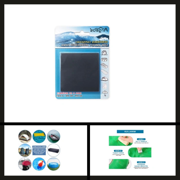 Uyguna-Yakala Antrasit Argeus 4 Adet Fiber Çanta Delik Tamir Yaması-DIR.126