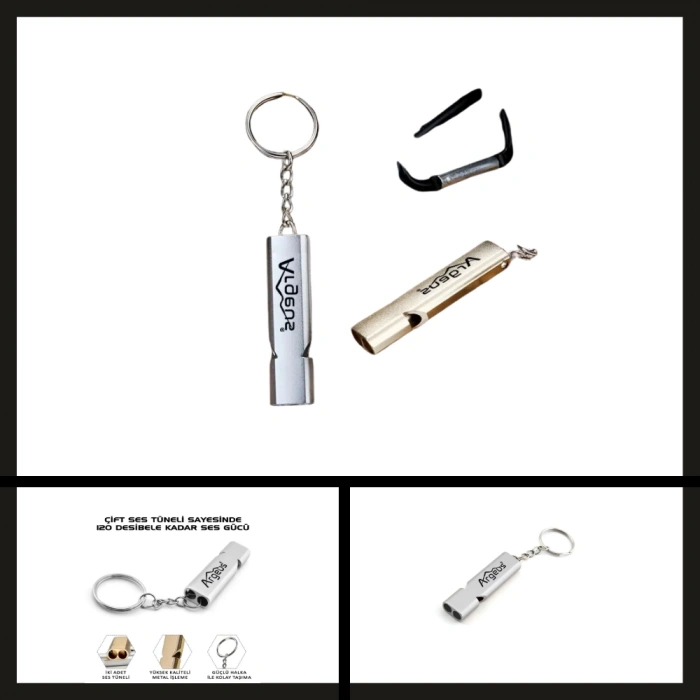 Uyguna-Yakala Gümüş Argeus Anahtarlıklı Alüminyum Acil Durum Düdüğü-PUS.023