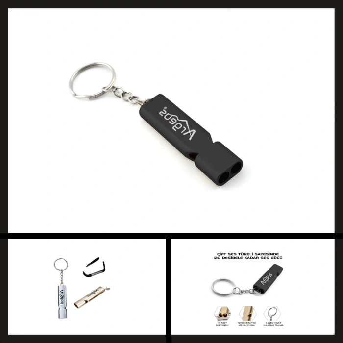 Uyguna-Yakala Siyah Argeus Anahtarlıklı Alüminyum Acil Durum Düdüğü-PUS.021