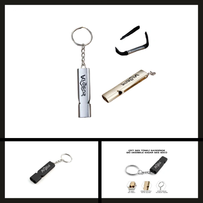 Uyguna-Yakala Siyah Argeus Anahtarlıklı Alüminyum Acil Durum Düdüğü-PUS.021