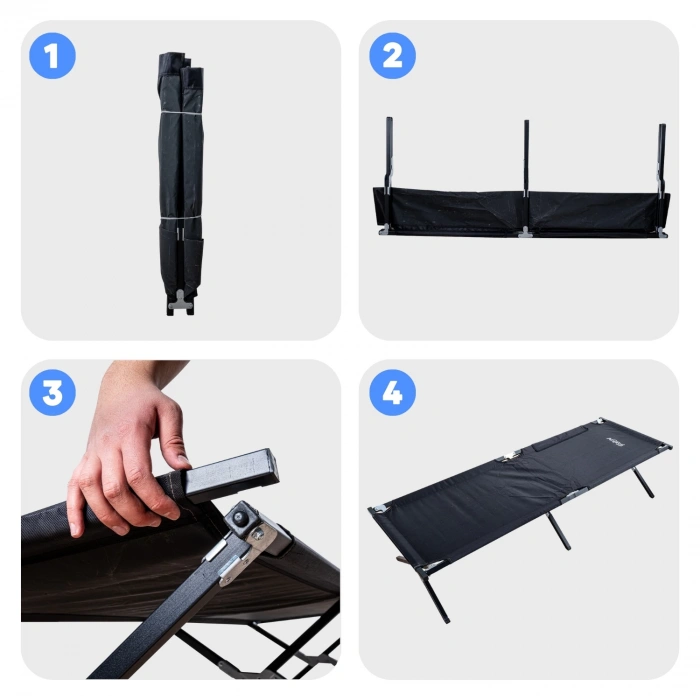 Uyguna-Yakala Argeus Katlanabilir Kamp Yatağı & Kampet Cepli Siyah