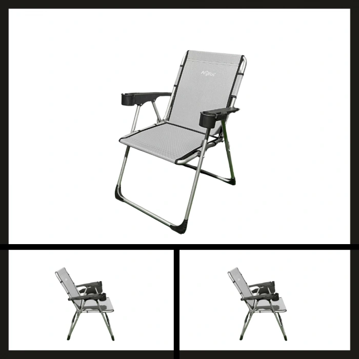 Uyguna-Yakala Kül Gri (a-14) Argeus Rock Katlanabilir Kamp Sandalyesi Bardaklı-TAB.090