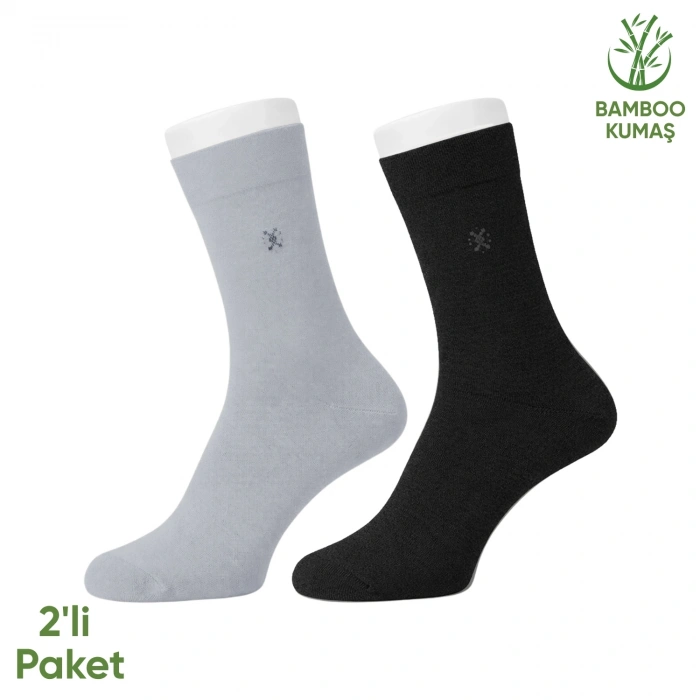 Uyguna-Yakala Bambu Erkek Soket Çorabı - 2 Çift - Dikişsiz - Gori -17135 - Set 2