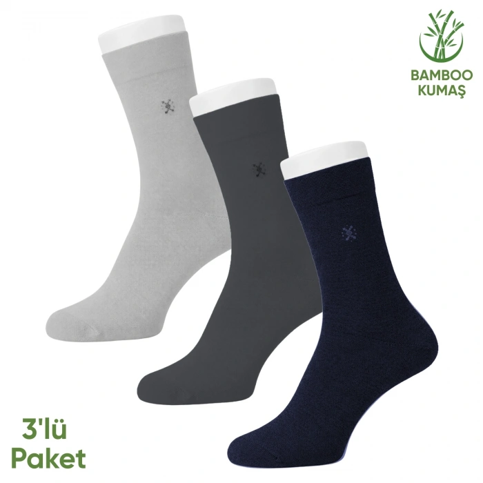 Uyguna-Yakala Bambu Erkek Soket Çorabı - 3 Çift - Dikişsiz - Gori -17135 - Set 3