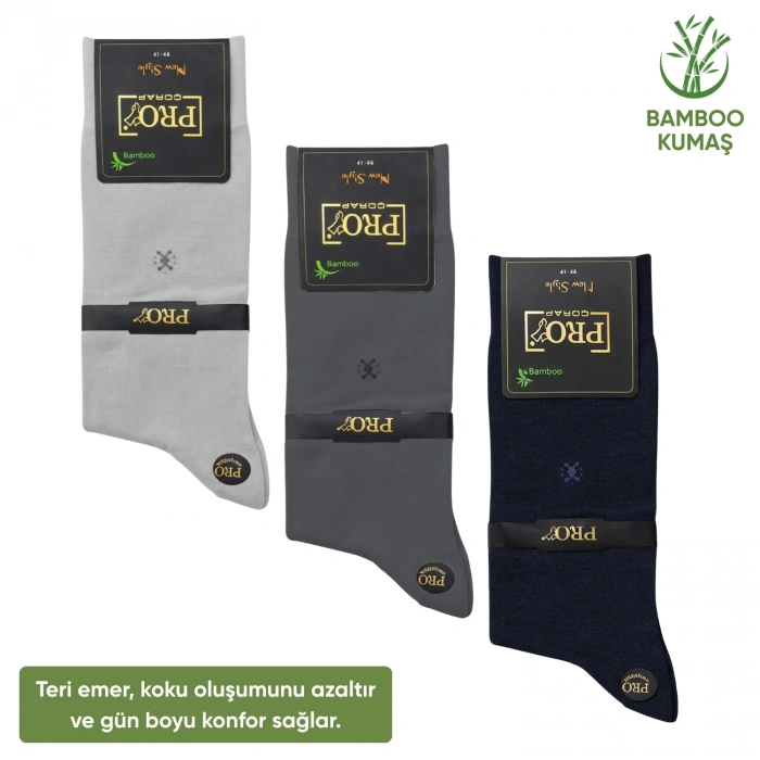 Uyguna-Yakala Bambu Erkek Soket Çorabı - 3 Çift - Dikişsiz - Gori -17135 - Set 3
