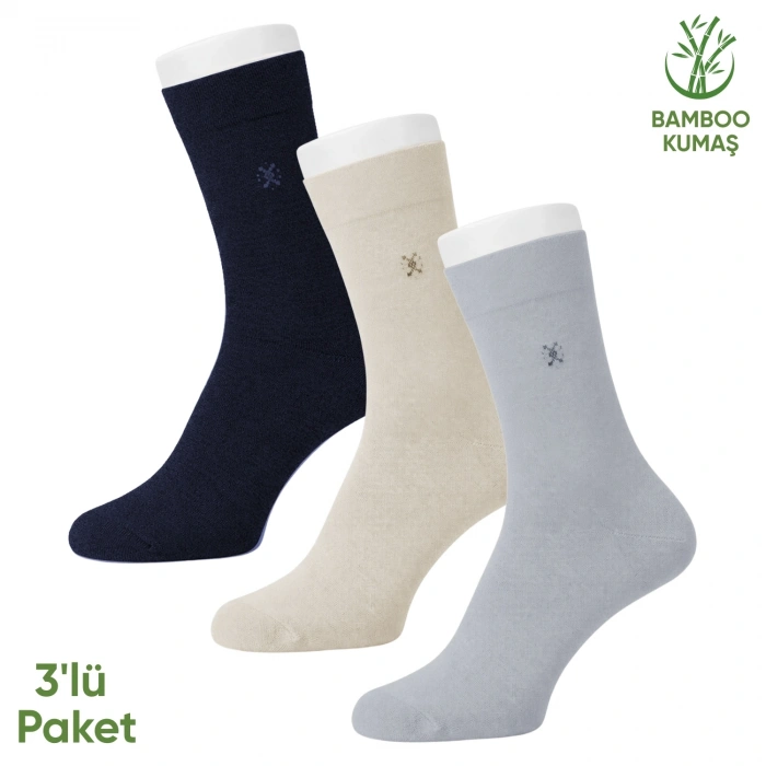 Uyguna-Yakala Bambu Erkek Soket Çorabı - 3 Çift - Dikişsiz - Gori -17135 - Set 4