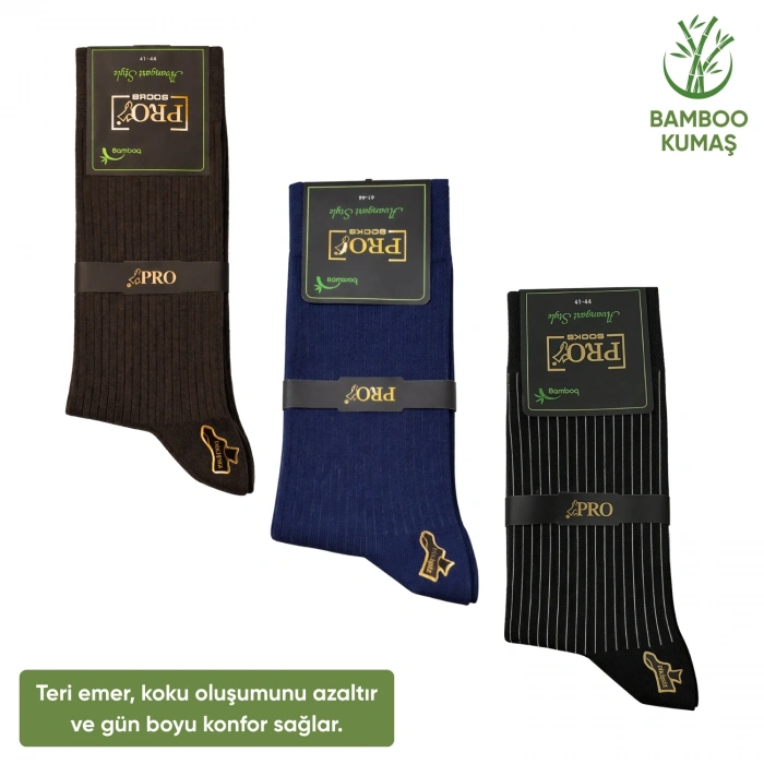 Uyguna-Yakala Bambu Erkek Soket Çorabı - 3 Çift - Dikişsiz - Malta - 17671 - Set 2
