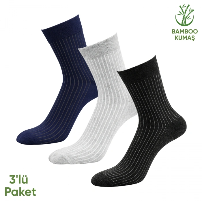 Uyguna-Yakala Bambu Erkek Soket Çorabı - 3 Çift - Dikişsiz - Malta - 17671 - Set 3
