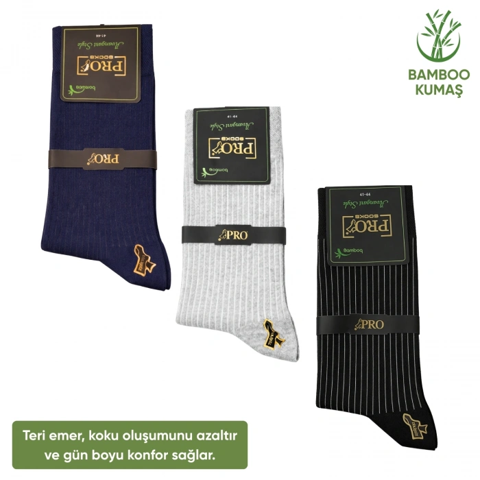 Uyguna-Yakala Bambu Erkek Soket Çorabı - 3 Çift - Dikişsiz - Malta - 17671 - Set 3