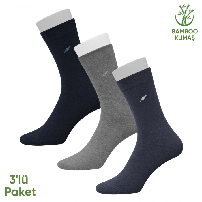 Uyguna-Yakala Bambu Erkek Soket Çorap- 3 Çift - Dikişsiz - Akça - 17652 - Set 1